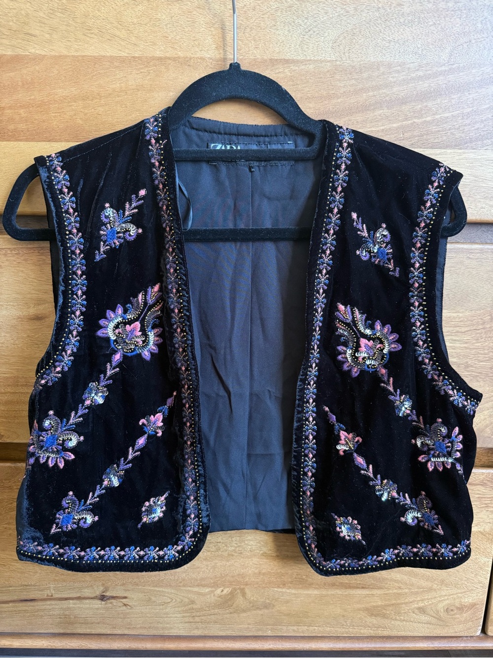 Zara Velvet Embroidered Vest
